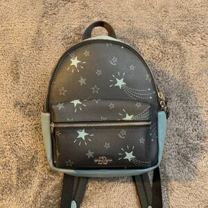 Coach Court Backpack Signature Disco Star Print Black Blue F84711